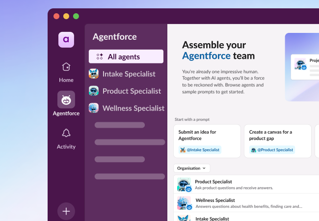 Slack UI showing a repository of agents.