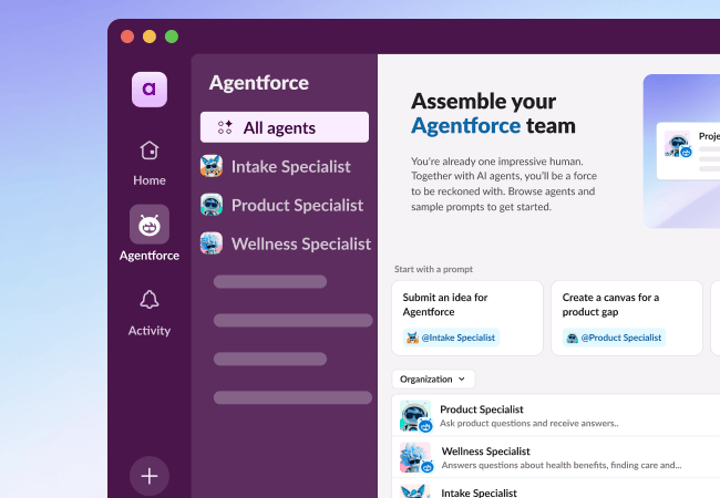 Slack UI showing a repository of agents.